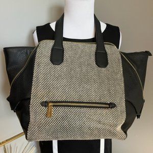 Olivia + Joy Black and White Herringbone Satchel/Tote/Bag. Converts to handbag